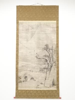 江戸前期～中期頃　古画　雪中山水図　肉筆紙本掛軸（保護箱）